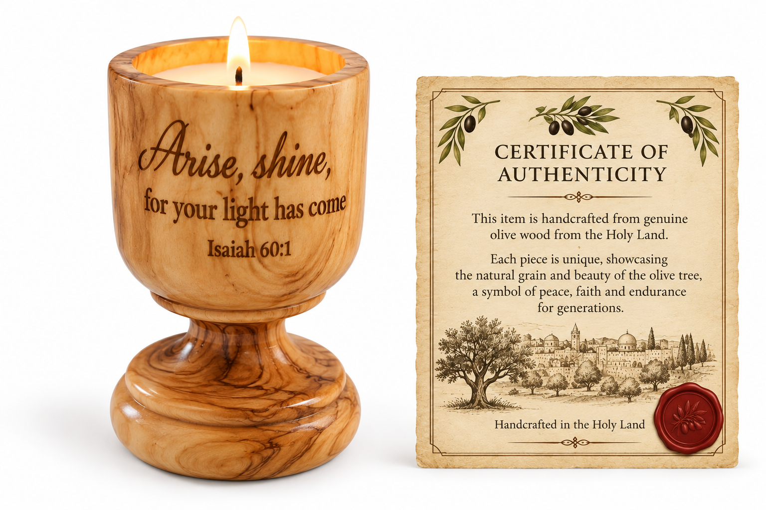 Isaiah 60 Blessings Olivewood Candle Holder