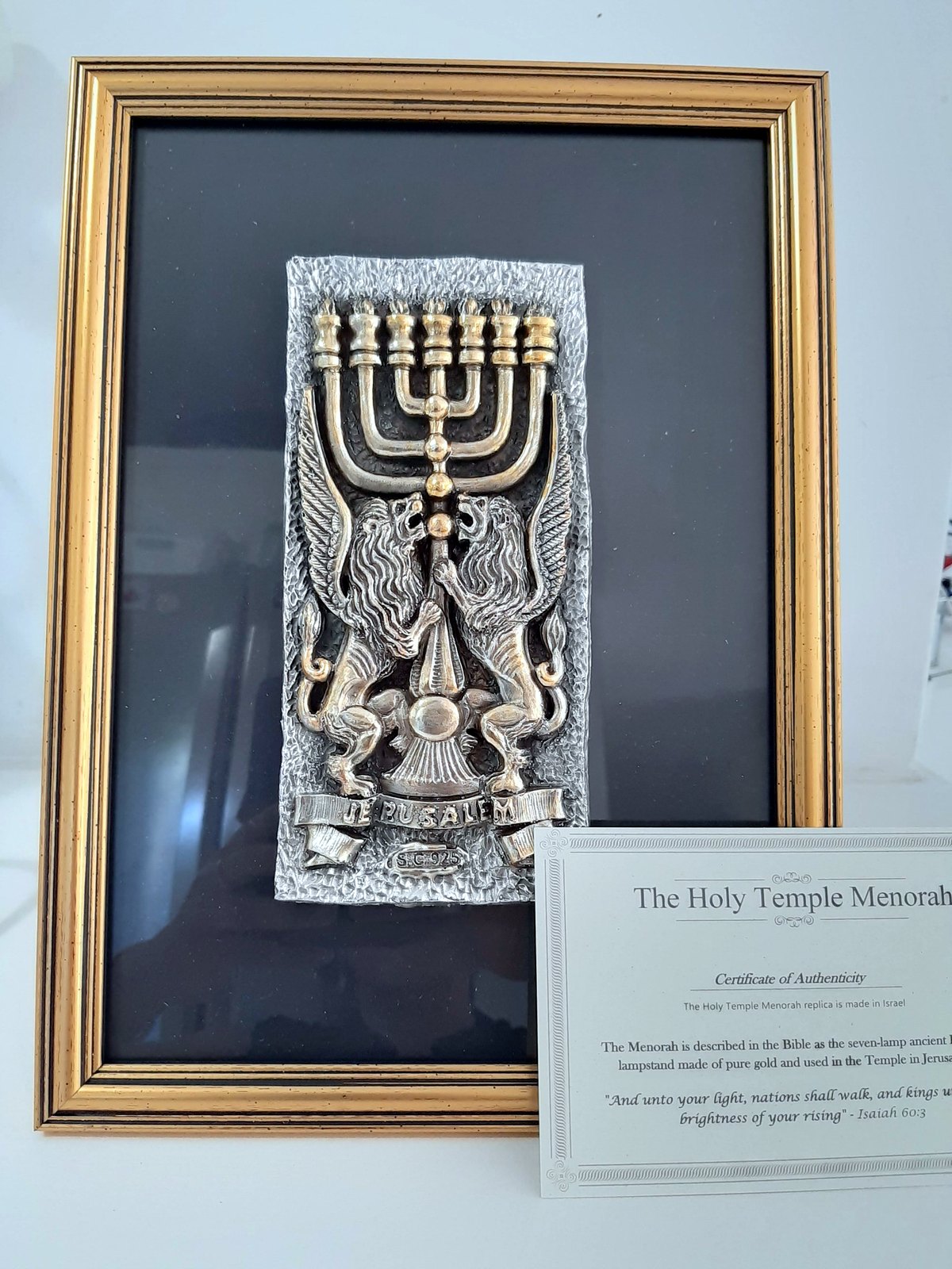 Hand-finished silver and gold Holy Temple Menorah relief